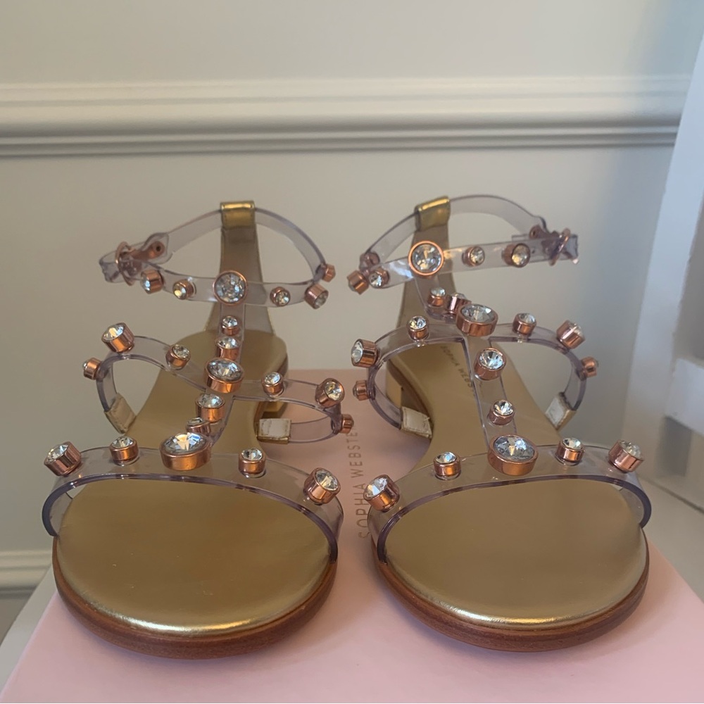 Sophia Webster Dina Flat Sandal Gold Silver rhinestone jelly Sz 39 NEW w/ box - Picture 7 of 16